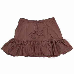 Abercrombie & Fitch Brown Mini Skirt Size M Full Ruffle Cotton Skirt Drawstring